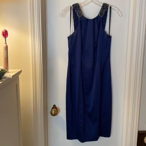 David Meister navy blue dress with beaded neck detail, size 2